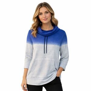 T By Talbots Shirt Womens Small Blue Ombre Stripe Cowl Neck 3/4 Sleeve Top